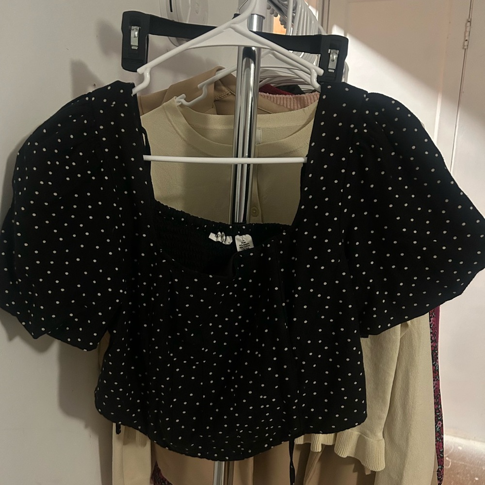 Black Polka Dot Women's Top